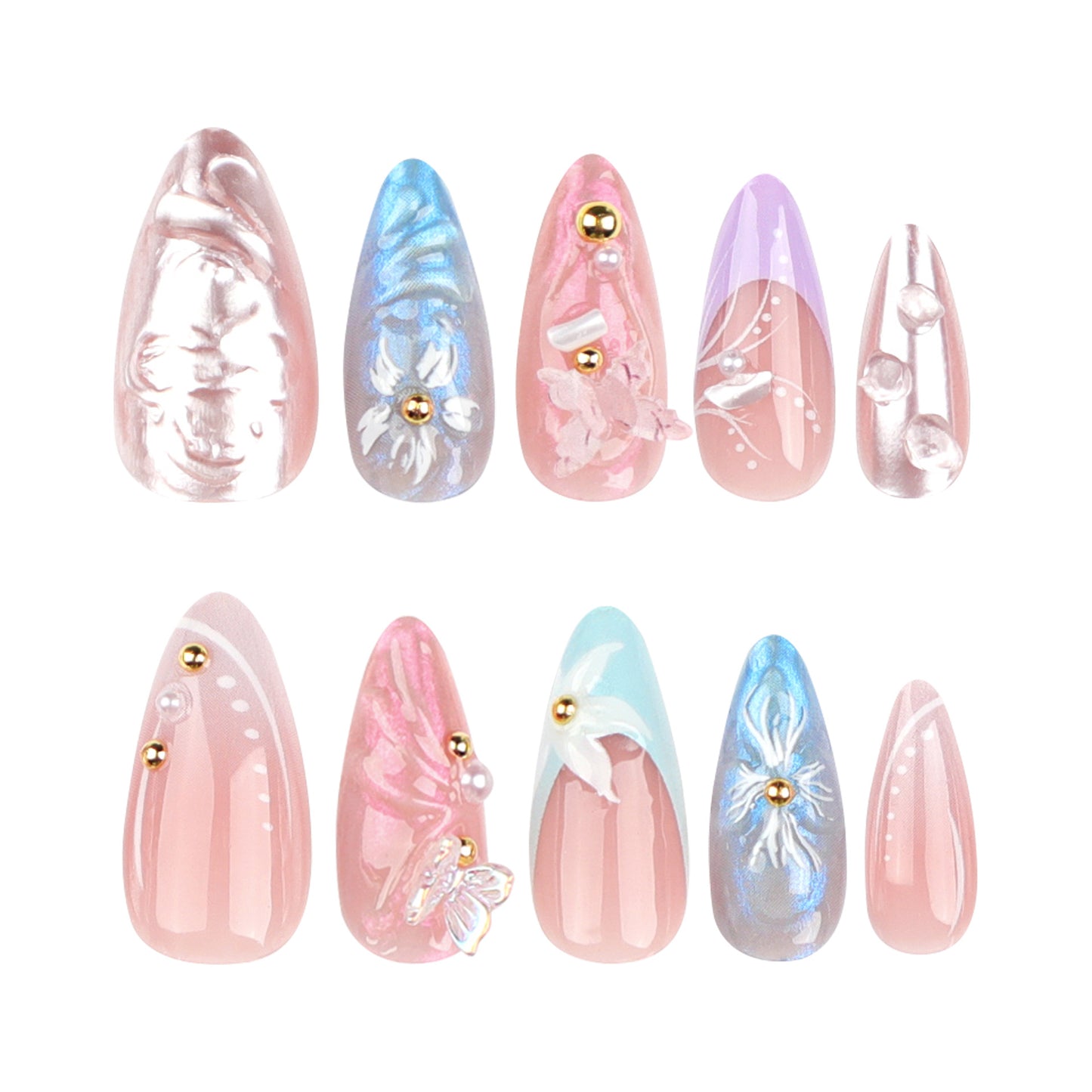 Three-Dimensional Water Ripple Wear Nail Manicure Wholesale French Spot Drill Butterfly Flower Fake Nails press on nail