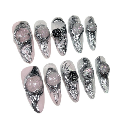 【Dyed Nail】Hand-Worn Armor and Colored Glaze ins Style Personalized Creative Sweet Cool Hot Girl Long Manicure