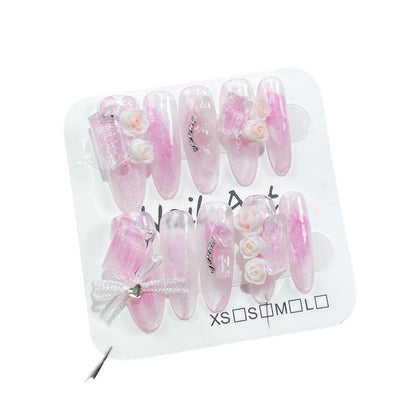 Artificial Carved Handmade Nail Stickers Irregular Watercolor Blooming Sweet Cute Mid-Length Handmade Wear Nail