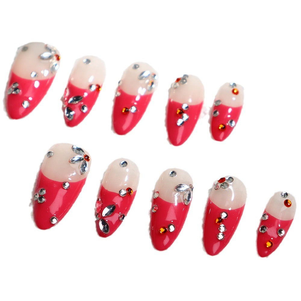 Hot Sale Wear Nail Tip Y2K French Rose Red Diamond European and American Hot Girl Sweet Cool Zircon Nail Stickers Generation Hair