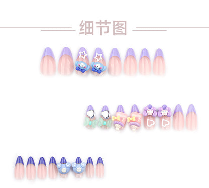 Cute Fun Elephant Manicure Fake Nails Cartoon Bottle Wearable Nail Tip Three-Dimensional Bow Wearing Nail Wholesale