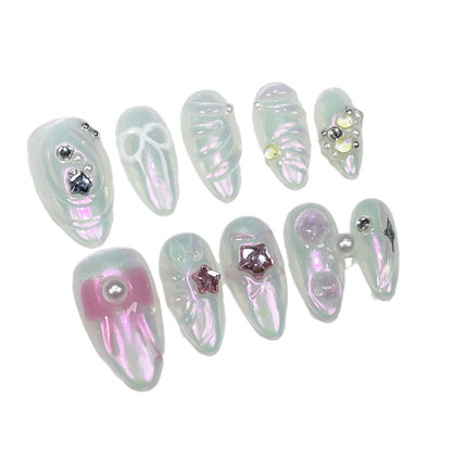 Sweet and Cute Hand-Painted Nail Bow Irregular Shape Nail Stickers European and American Almond Nail Wholesale