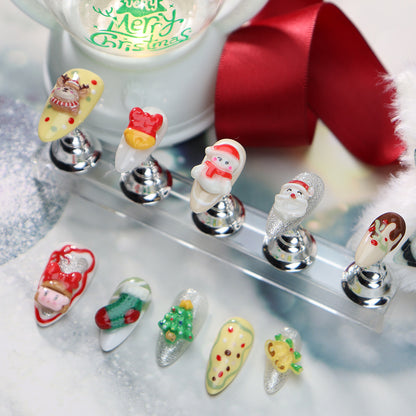 New Style Wear Nail Santa Claus Three-Dimensional Cartoon Cute Almond Nail Niche Wear Nail Stickers Finished Product One Generation