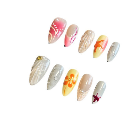 Hot Selling in Europe and America3D Three-Dimensional Carved Almond Nail Pure Hand-Worn Nail Piece