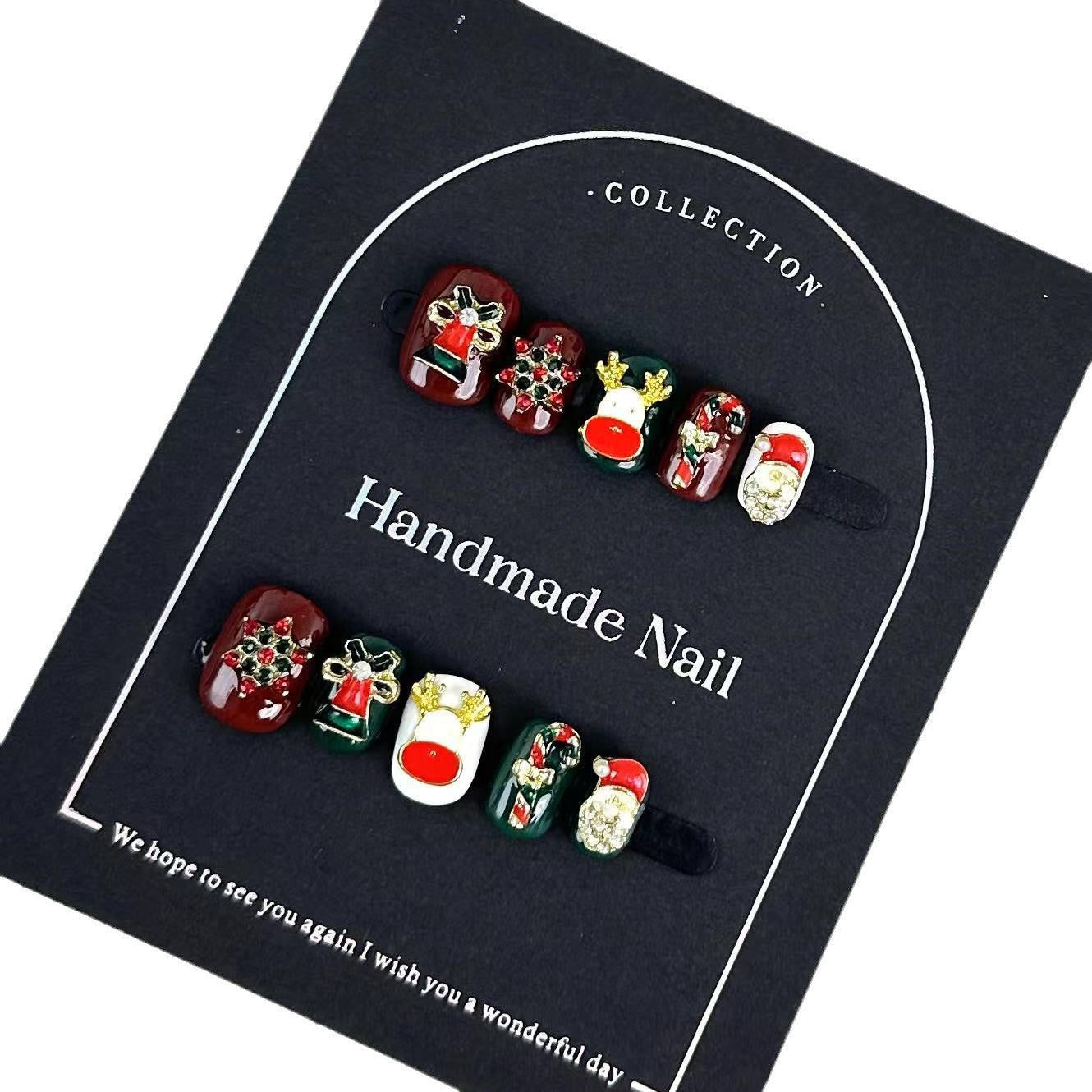 Christmas Style Ornament Handmade Wear Nail Tip Nail Stickers Overseas Cross-Border Finished Products Wholesale