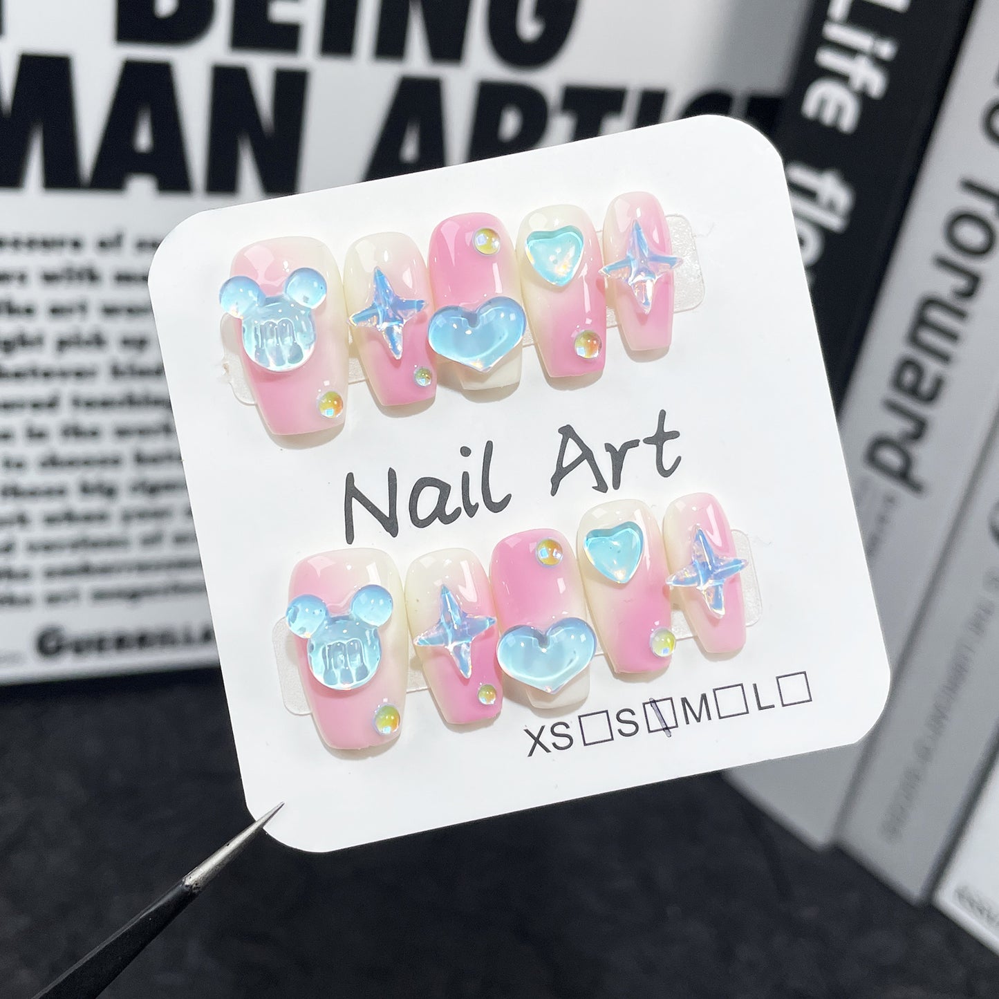 Handmade Wear Nail Ice Transparent Blush Gradient Short Nail Stickers Sweet Cute Wearable Nail Sticker Wholesale