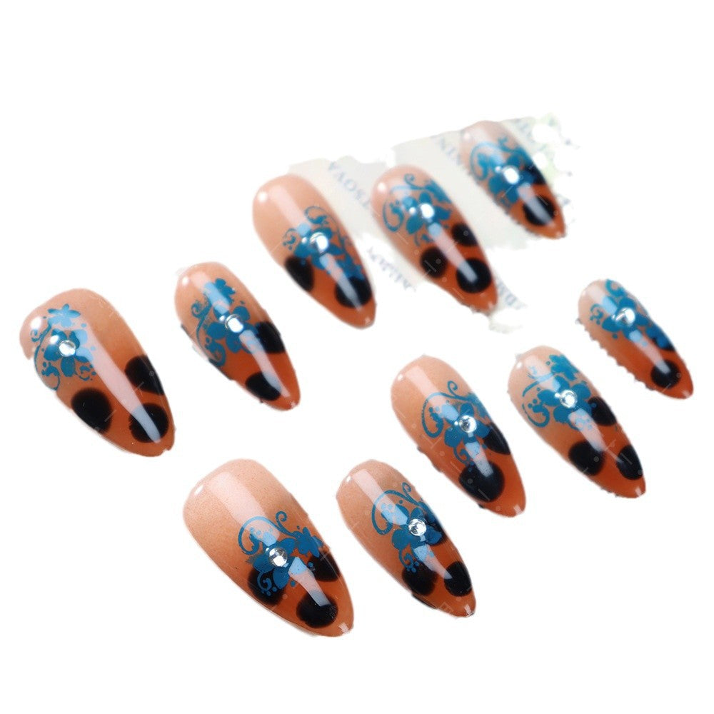 New Style Wear Armor Winter Amber Gradient Hand Painted Ink Green Flower White Phototherapy Nail Stickers Detachable Hair Generation