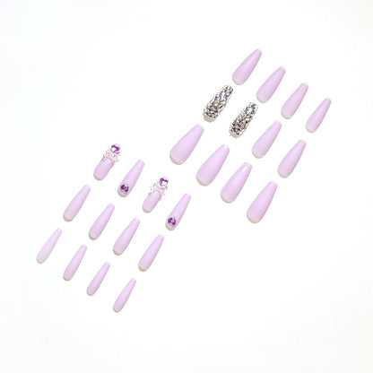 Wisteria Purple Nail Patch Full Diamond Wearing Nail Bow Nail Stickers Sweet Style Nail Tip Cross-Border Nail Tip Wholesale