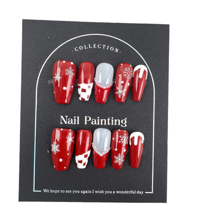 Christmas Style Hand-Painted Wear Nail Tip Pearl French Cross-Border European and American Style Handmade Nail Stickers