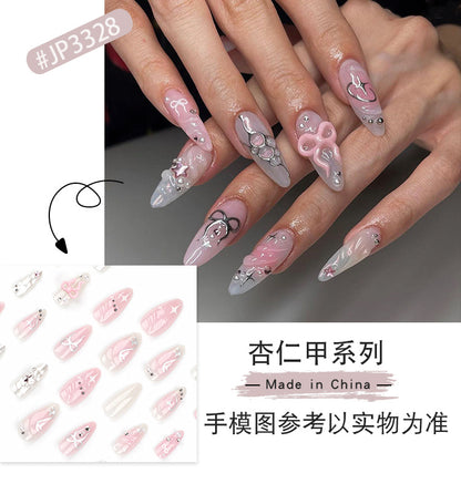 Sweet Pink Blush Manicure Wear Nail3D Three-Dimensional Nail Tip Finished Product Wholesale Bow Wearable Fake Nails