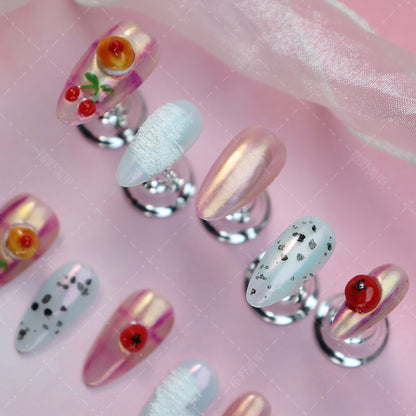 Manufacturer Nail Stickers European and American Style Hand-Painted Limited Three-Dimensional Cherry Cake Afternoon Encounter Atmosphere Wear Armor