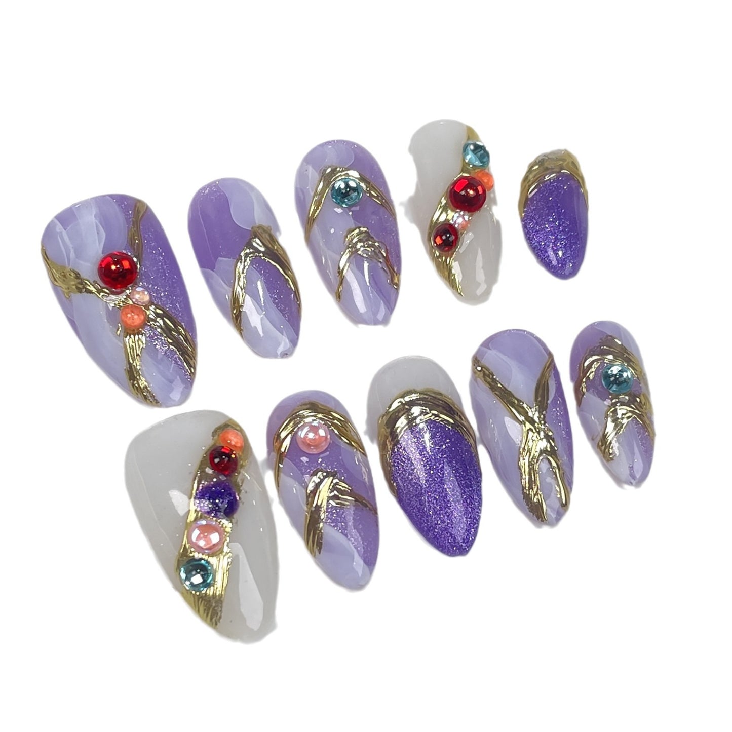 Handmade Wear Nail Dream Purple Baroque High Luxury Finished Nail Beauty Patch Watercolor Blooming Almond Nail