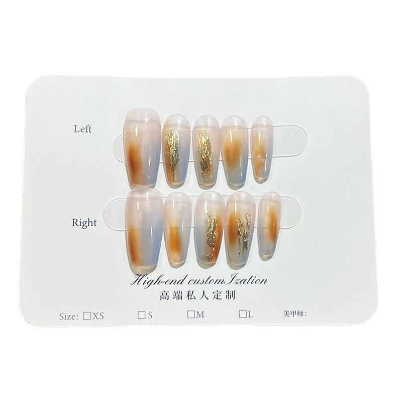 【Amber Glaze】Gradient Ice Transparent Wearable Mid-Length Nail Stickers Trapezoidal Handmade Wear Nail Wholesale