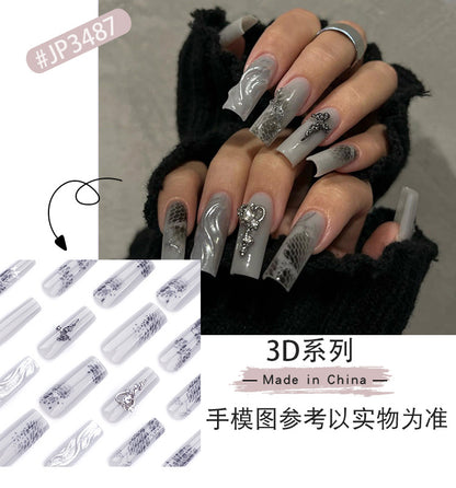 3D Magic Mirror Effect Powder Wear Nail Metal Heart Manicure Fake Nails Hot Girl Cross Rose Nail Tip Finished Product Wholesale