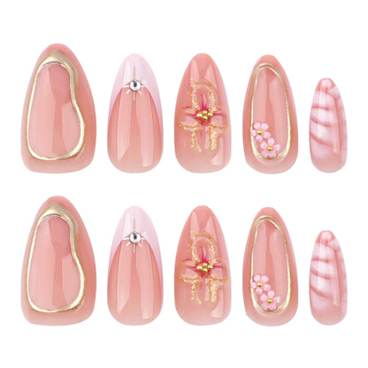 New Style Pink French Crocodile Pattern Nail Art Detachable Nail Tip Glitter Three-Dimensional Flower Fake Nails Bronzing Wear Nail