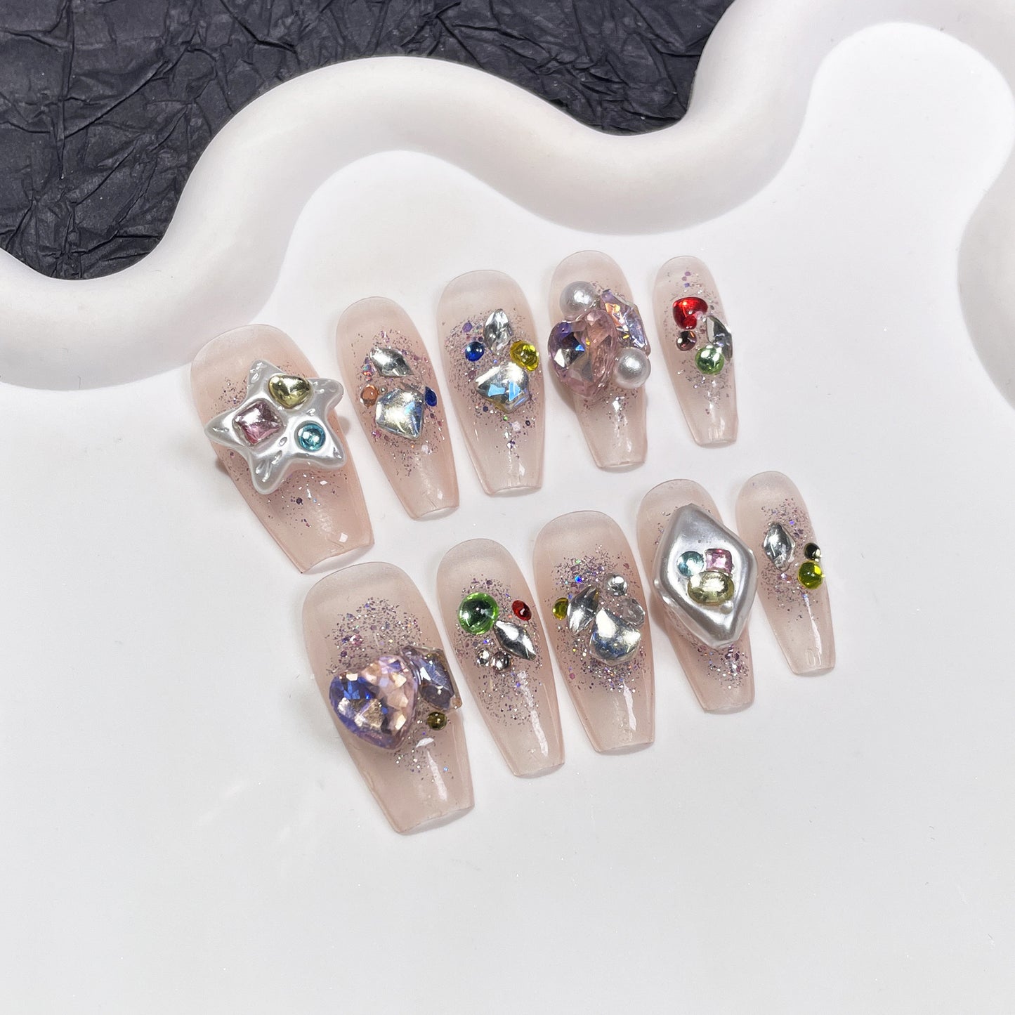 Wear Armor Baroque Pearl Nail Stickers Mid-Length Ice Transparent Flash Diamond in the Debris Handmade Wear Armor Wholesale