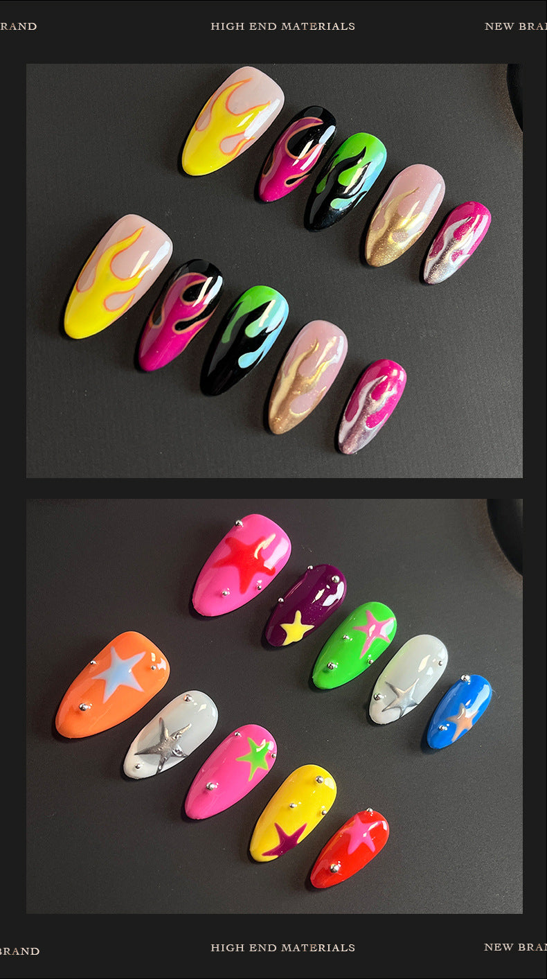 Hot Selling in Europe and America3D Three-Dimensional Carved Almond Nail Pure Hand-Worn Nail Piece