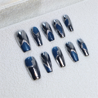 Handmade Wear Armor Summer Blue Island Pearl Holiday Nail Beauty UV Finished Product Thin and Glittering Texture Nail Stickers