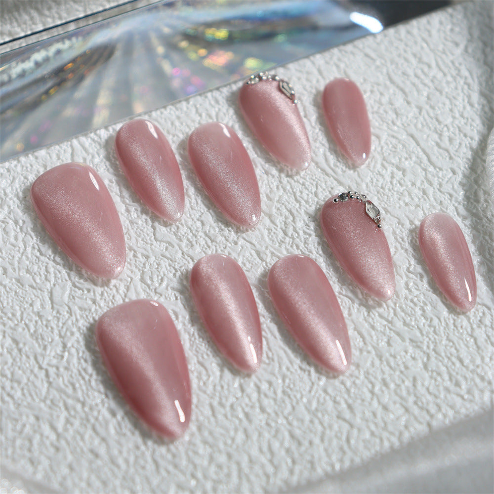 Pink Moonlight Cat's Eye Texture Wear Armor Solid Color Polarized Rhinestone Nail Beauty Bright Moon Detachable Loop Factory Direct Sales