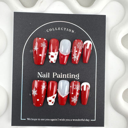 Christmas Style Hand-Painted Wear Nail Tip Pearl French Cross-Border European and American Style Handmade Nail Stickers