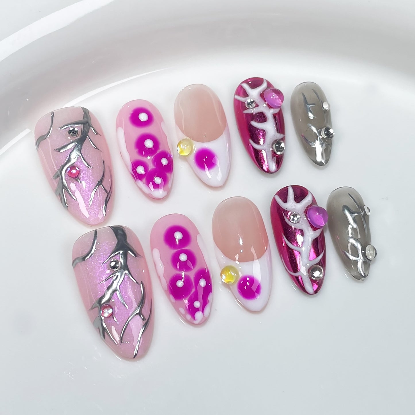 European and American Hot Girls Hand-Painted Metal Hand-Painted Irregular Blooming Almond Nail Wearable Nail Sticker Wholesale