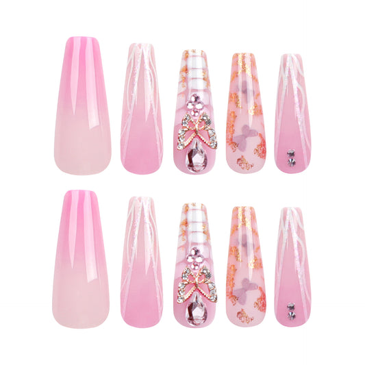 Pink Super Long Nail Art Fake Nails Ballet Nail Shaped