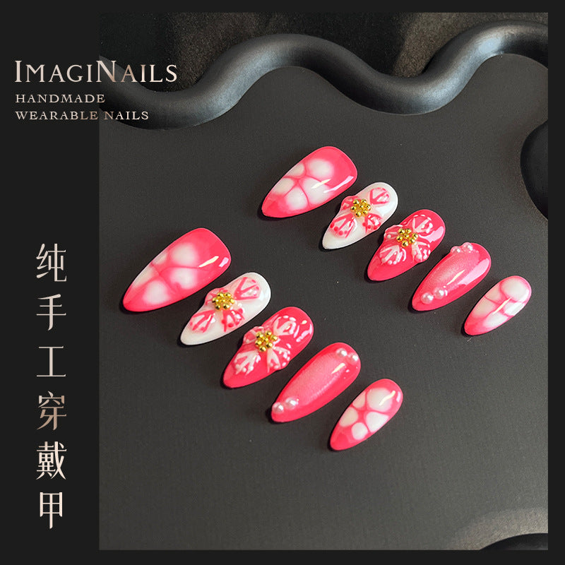 Hot Selling in Europe and America3D Three-Dimensional Carved Almond Nail Pure Hand-Worn Nail Piece