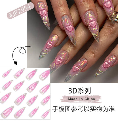 Wear a Nail Piece Wholesale3D Pink Love Fake Nails Super Long Pointed Manicure Cross-Border Hot Selling Nail Sticker