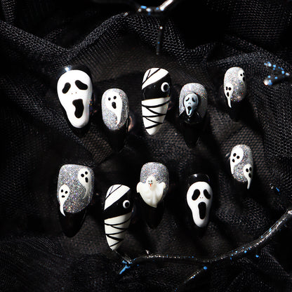 Hot Sale Finished Nail Beauty Patch Halloween Series Personality Horror Cross-Border Funny Scream Mask Ghost Wear Armor