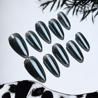 Classic Pure Blue Metal Almond-Shaped Hand-Worn Armor European and American Rock Fashion Nail Stickers All-Matching