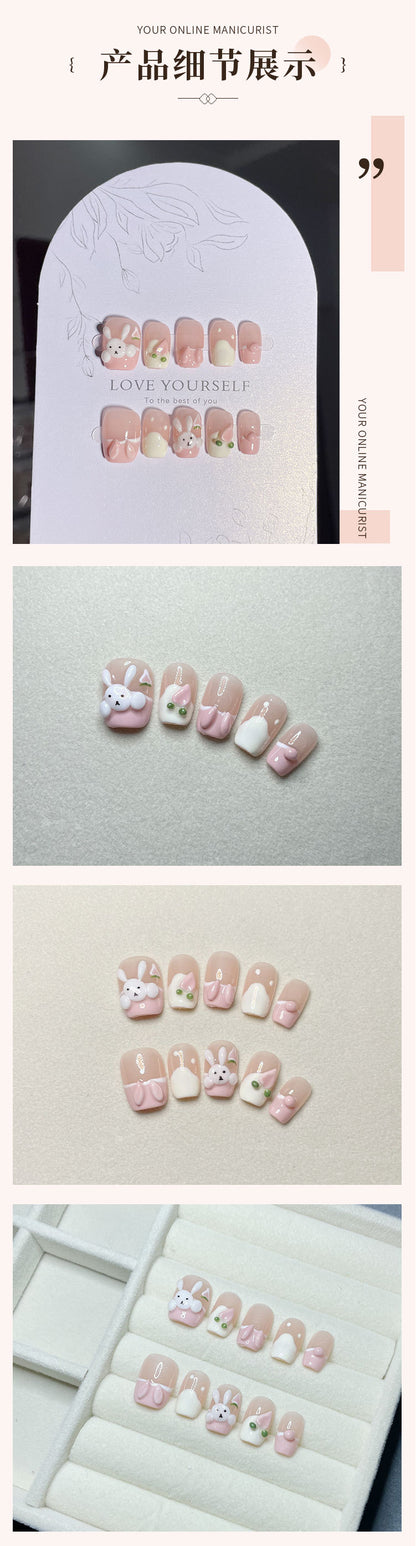 【Happy Rabbit】Hand-Painted Bunny Cartoon 3D Cute Girly Style Hand-Painted Nail Stickers