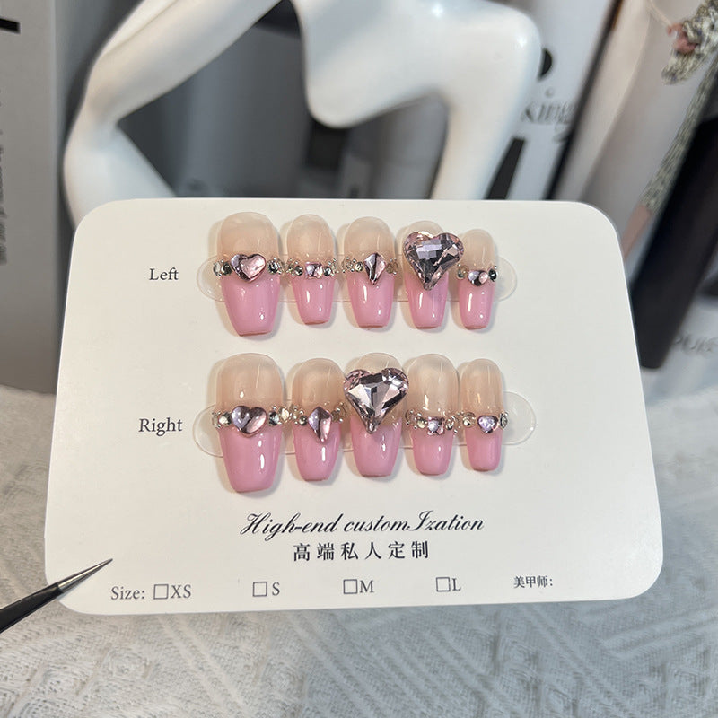 French Love Light Diamond Gentle White Detachable Nail Stickers Fake Nails Handmade Wear Nail Wholesale