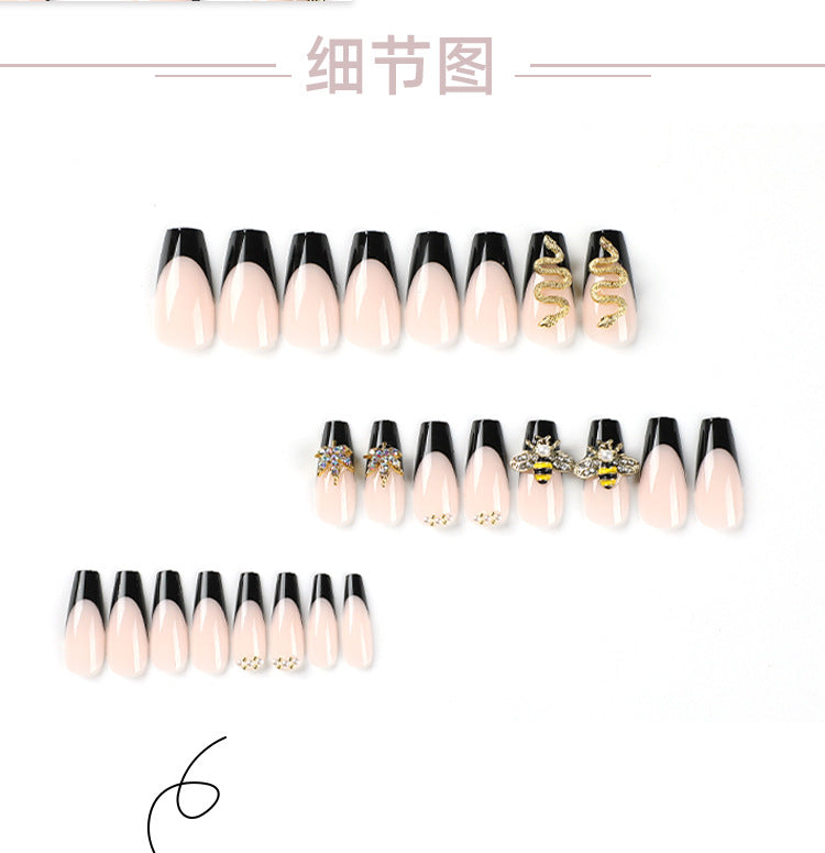 Cross-Border Wear Nail Beauty Piece Bee Flash Nail Sticker Nail Tip Wholesale European and American Black Panel Nail Beauty Piece