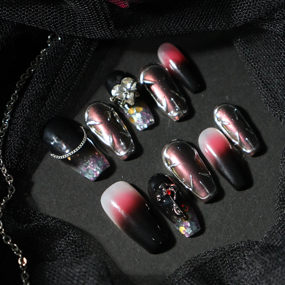 New Nail Beauty Patch Wear Armor Advanced European and American Y2K Hot Girl Dark Punk Metallic Cross Heart Cross