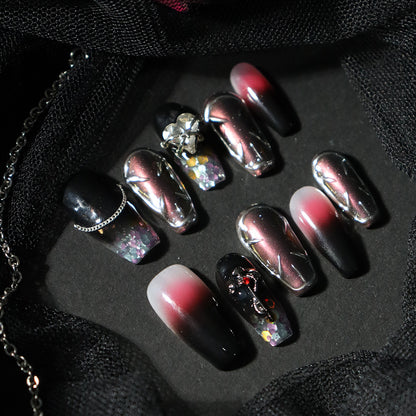 New Nail Beauty Patch Wear Armor Advanced European and American Y2K Hot Girl Dark Punk Metallic Cross Heart Cross