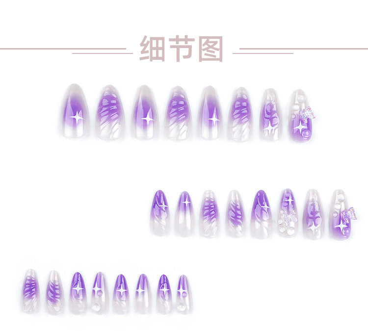 Wear a Nail Piece Wholesale3D Butterfly Purple Blooming Nail Art Fake Nails Cross-Border Hot Selling Nail Patch Wholesale