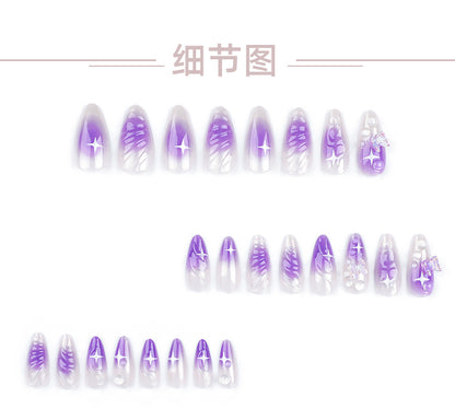 Wear a Nail Piece Wholesale3D Butterfly Purple Blooming Nail Art Fake Nails Cross-Border Hot Selling Nail Patch Wholesale