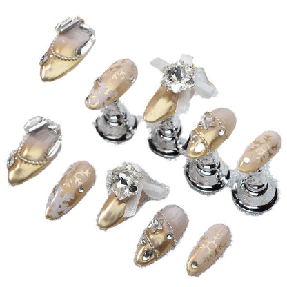 Christmas Blooming Gradient Wear Armor Champagne Gold Fashion Adult Lady like Woman Affordable Luxury Style Zircon Pile Beads Snowflake Almond Nail Stickers