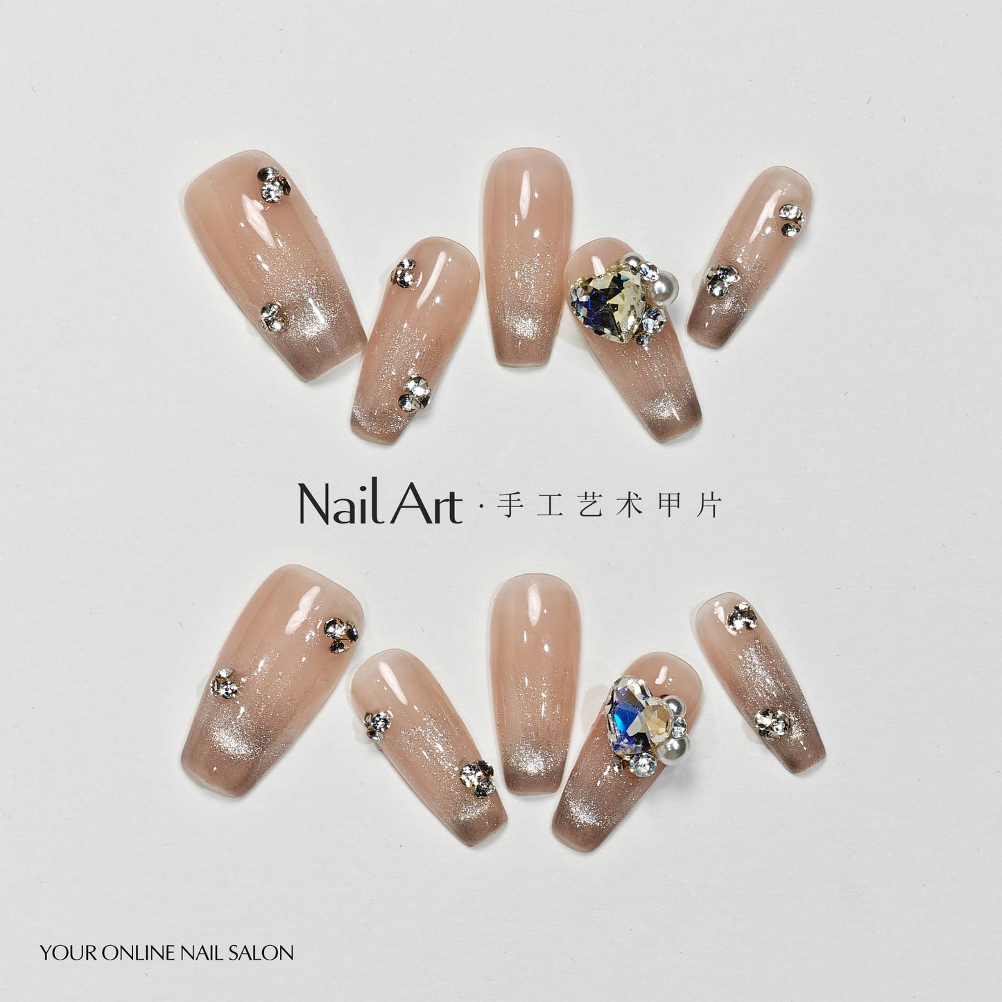 Handmade Wear Nail Advanced Texture Cat Eye Flash Short Love Hand-Made Nail Stickers Fake Nail Tip Wholesale