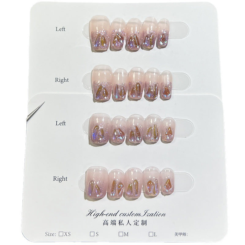 Nude Pink Aurora Purple Diamond Finished Nail Beauty Fake Nails Hand-Worn Nail Wholesale Wearable Nail Stickers