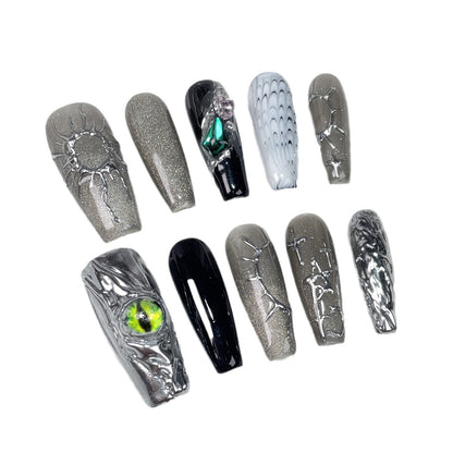 【Dyed Nail】Handmade Wear Armor Cold Series Abi Saibo Punk Future Technology Sense European and American Hot Girls Fake Nails