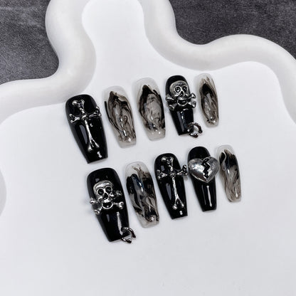 Handmade Hot Girl Manicure Dark Niche Punk Hand-Worn Nail European and American Personalized Wearable Nail Sticker