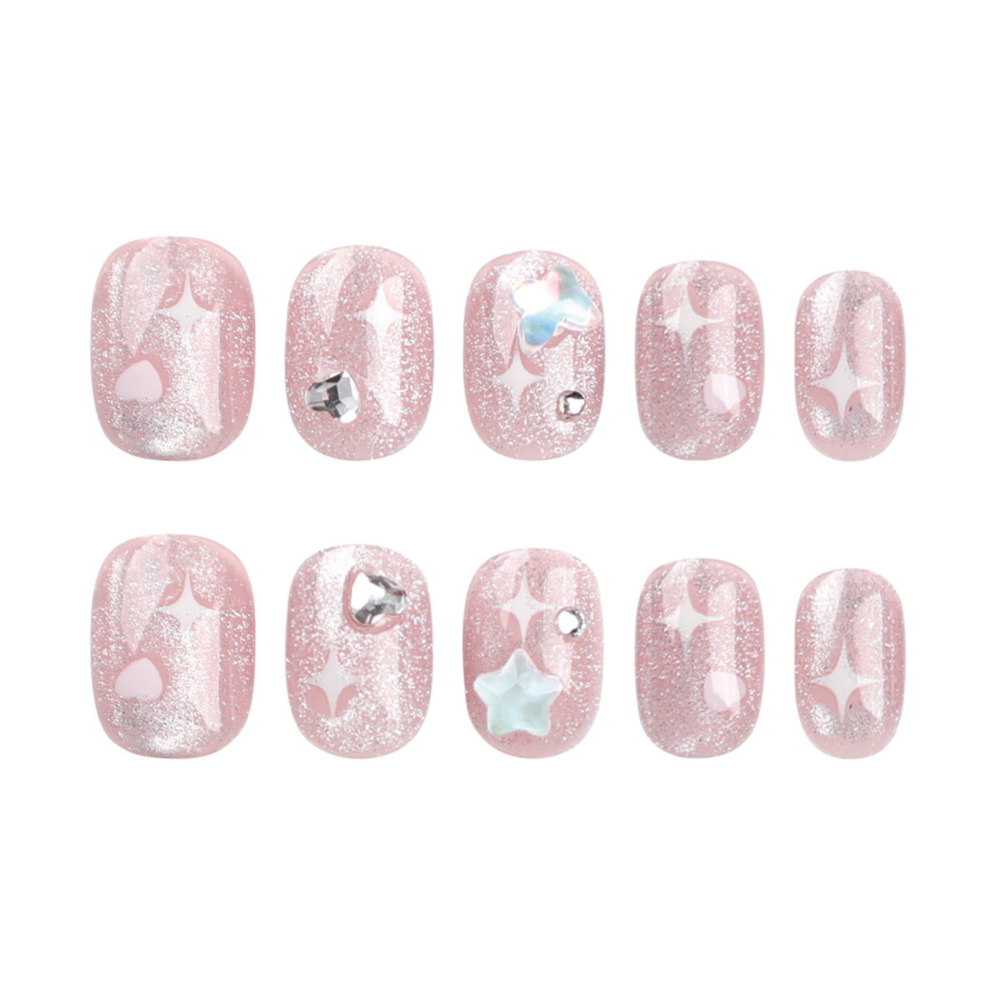 Sweet Pink Nail Sticker Short Love Asterism Five-Pointed Star ins Wind Wear Nail Piece Wearable Nail Shaped Piece