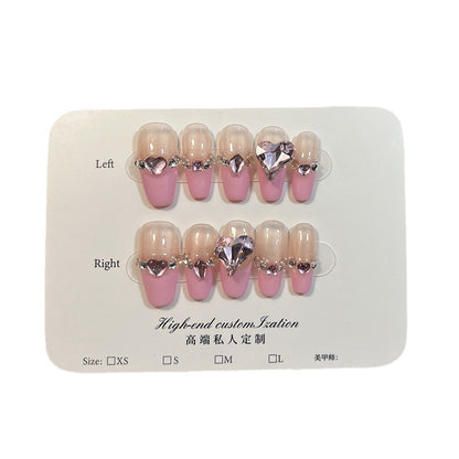 French Love Light Diamond Gentle White Detachable Nail Stickers Fake Nails Handmade Wear Nail Wholesale