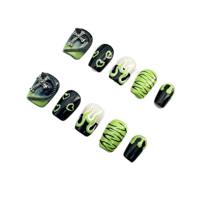 European and American Style Hand-Painted Green Summer New Handmade Wear Armor Nail Stickers Overseas Cross-Border Finished Products Wholesale