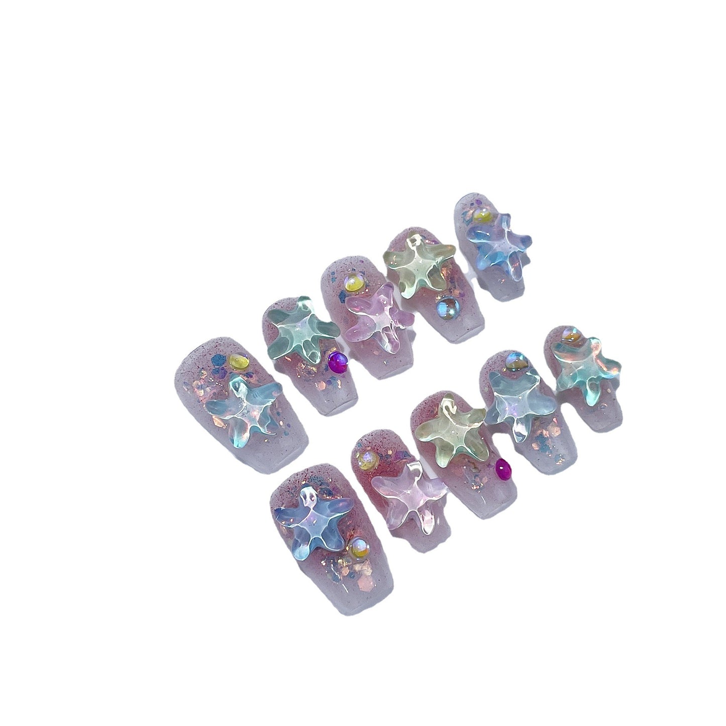 Summer Ice-Permeable Hand-Worn Mocha Water Ripple Starfish Simple Short Nail Stickers Wearable Nail Sticker