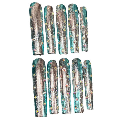 European and American Super Long Water Pipe Nail Art Pink Blue Two-Tone Gradient Hand-Worn Nail Cross-Border Long Finished Nail Art Wholesale