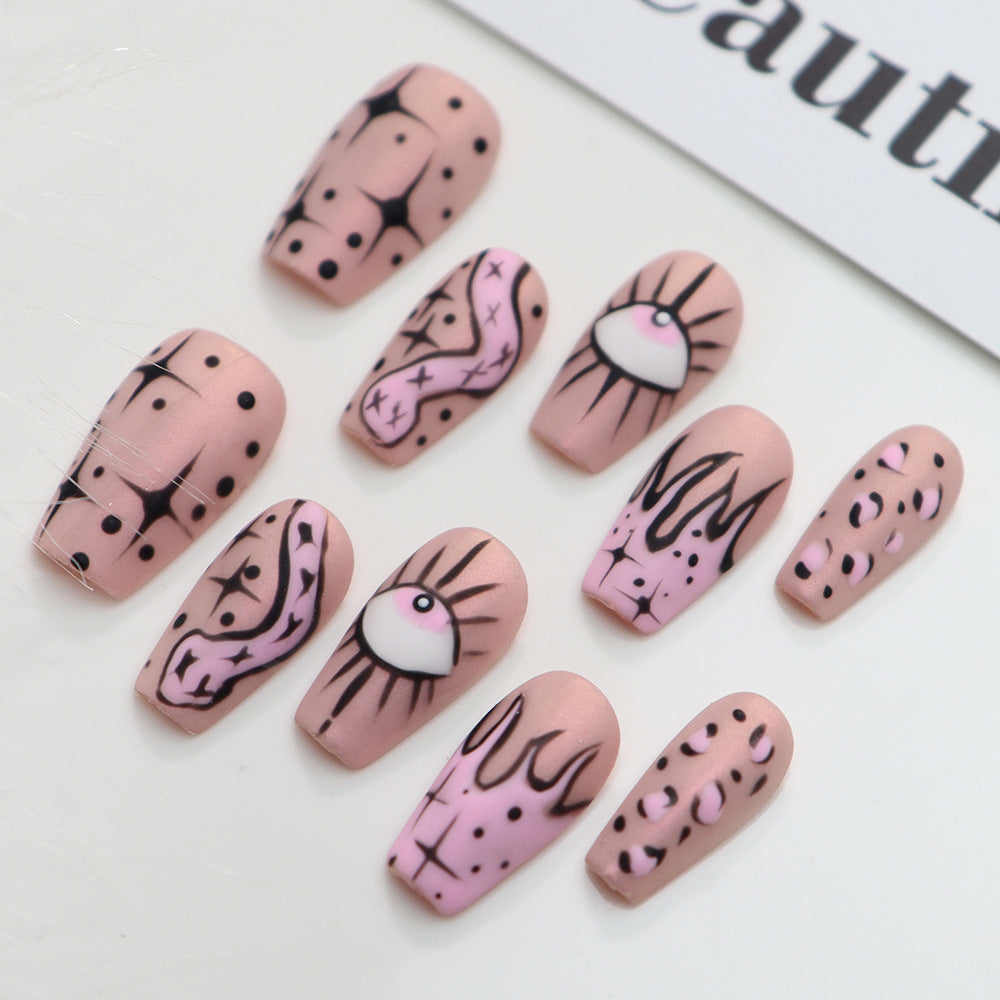 Hot Sale Nail Stickers Europe and America Y2K Pink Trendy Cool Hot Girl Graffiti Frosted Simulated Snakes Flame Eyes Leopard Print Four Awn