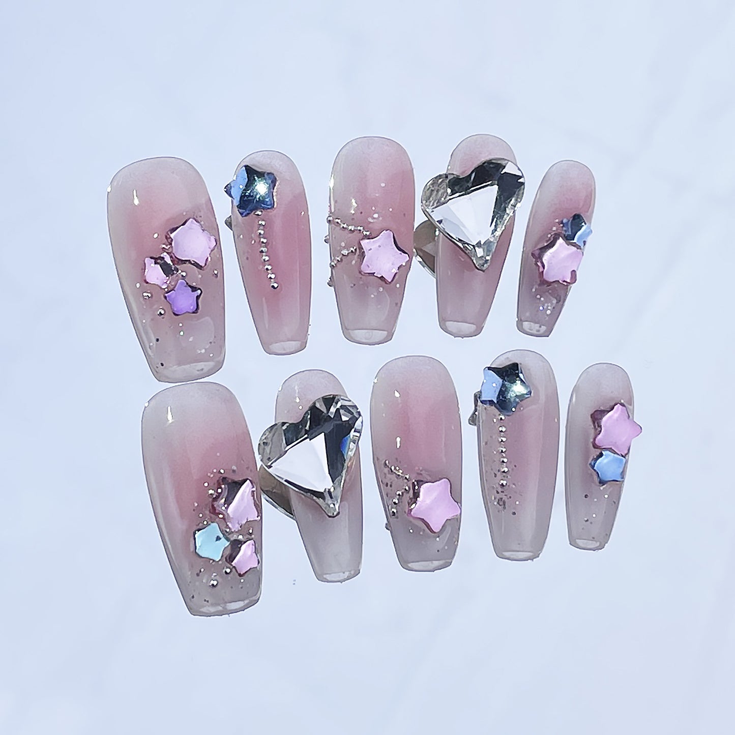 Spray Gun Blush Hand-Worn Nail Stars Heart Light Diamond Mid-Length Nail Stickers Wearable Nail Sticker Finished Product