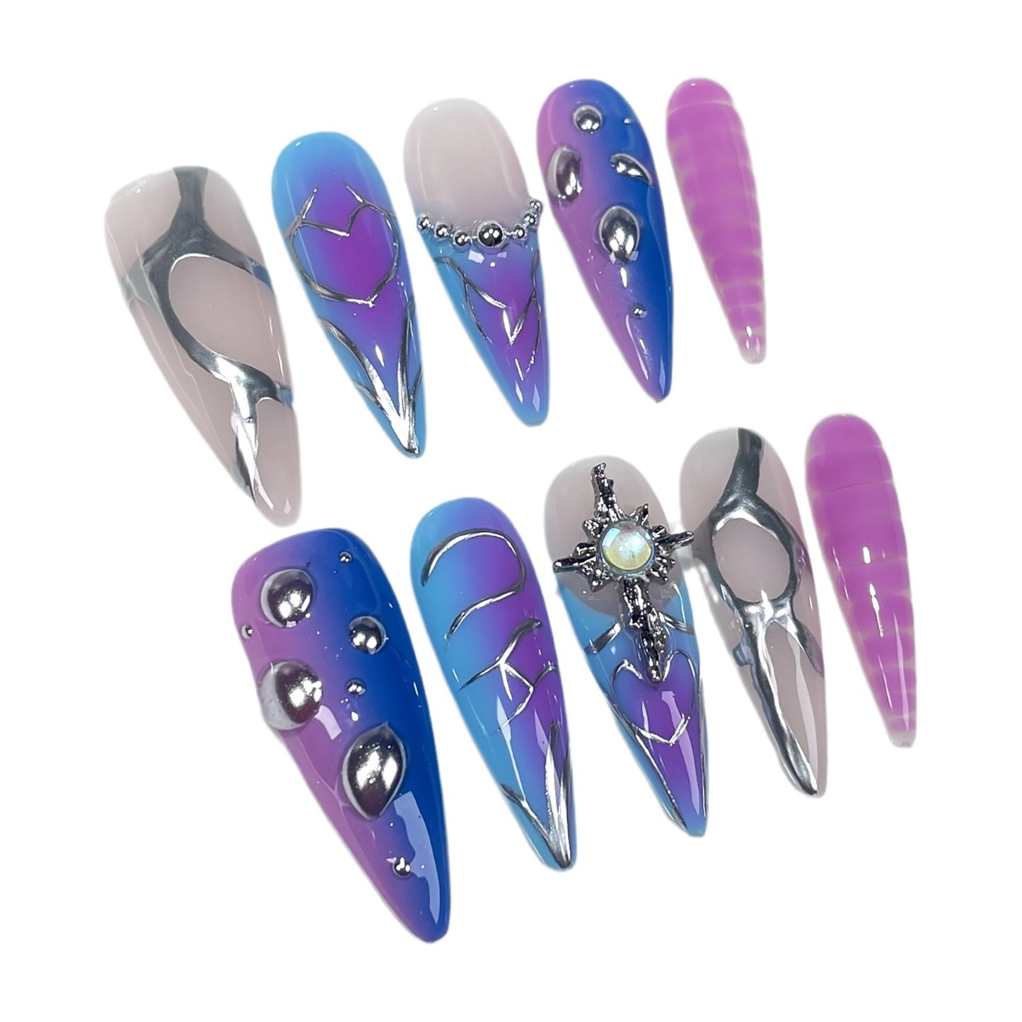 European and American Long Tip Two-Tone Gradient Hand-Worn Nail Sweet Cool Hot Girl Irregular Shape Hand-Painted Nail Stickers Wholesale